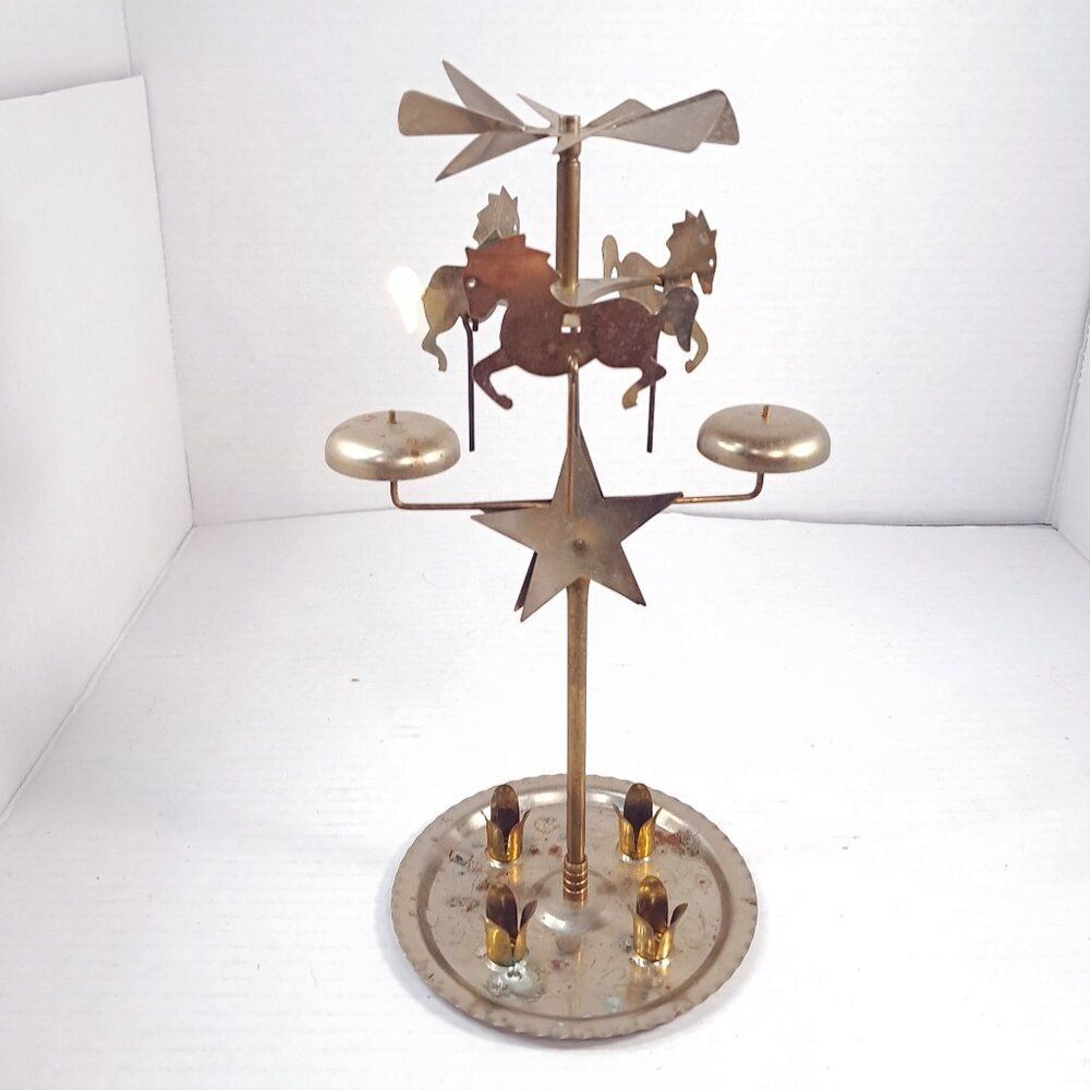 Vintage Swedish Christmas Candle holder brass party Chimes horses star spinner‎